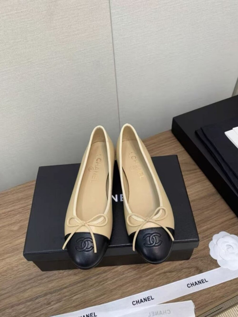 CHANEL Two Tone CC Logo Ballet Flats